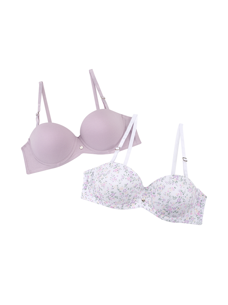 Brasier Strapless Algodón Juvenil Pack X2 Blanco Flores - Lila / 32 Brasier