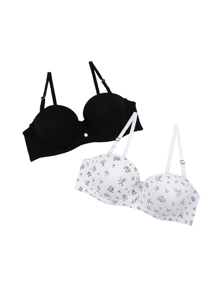 Brasier Strapless Nylon Pack X2 Blanco Flores - Negro / 38 Brasier