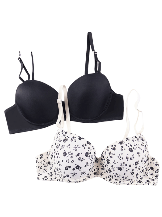 BRASIER JVNIL DUO EN MICROFIBRA COPA B CREMA FLORES-NEGRO