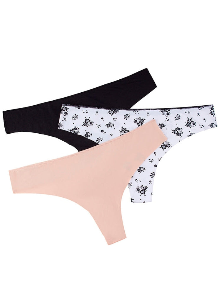 Brasilera Ancha Invisible Paq X3 Blanco Flores-Beige-Negro / S Calzón