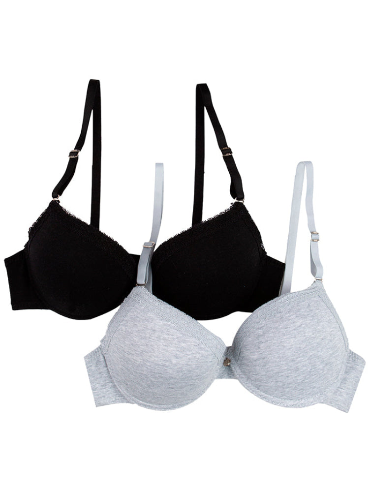 Brasier Copa B En Algodón Negro Y Gris Negro-Gris / 34B Brasier