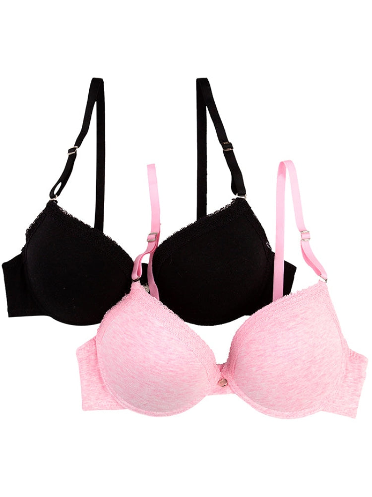 Brasier Copa B En Algodón Rosa Y Negro Rosa-Negro / 36B Brasier