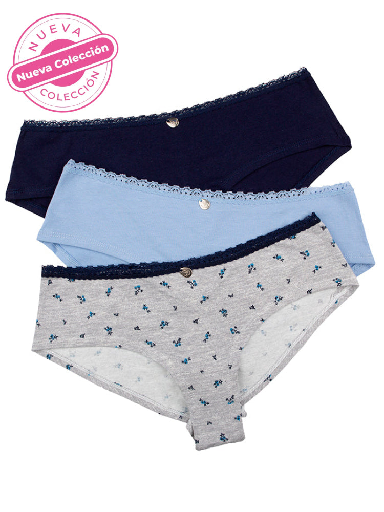 Calzón Algodón Jvnil Paq X3 Gris-Celeste-Azul / L Calzón
