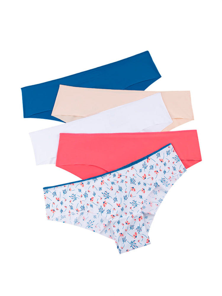 CALZÓN CORTE LÁSER PAQ X5 BLANCO FLORES-TERRACOTA-AZUL-BEIGE-BLANCO