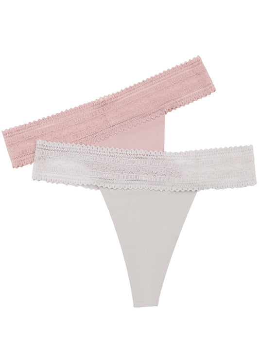 Calzón Tipo Tanga Corte Laser Con Encaje Paq X2 Rosa-Gris / Xl Calzón