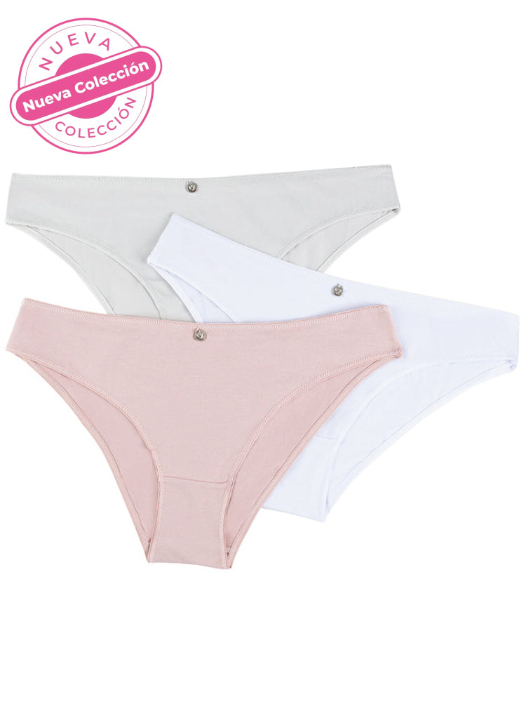 Calzón Clasico Algodón Paq X3 Gris-Rosa-Blanco / M Calzón