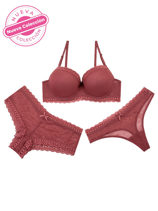 Conjunto Trio Bra-Cachetero-Brasilera Morado / 38B Conjunto