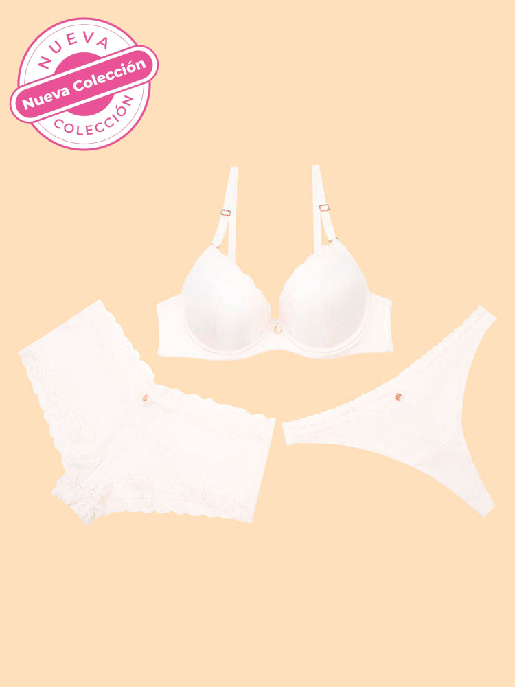Conjunto Trio Bra - Boxer Brasilera Blanco / 32/S Conjunto