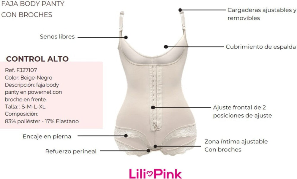Faja Body Alta Compresión 2 Niveles Broches Frente Calzón