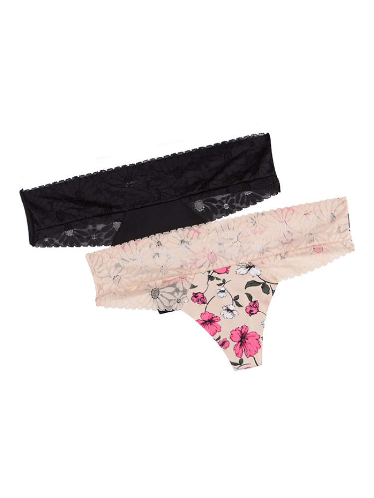 Calzón Corte Laser Paq X2 Beige Flores-Negro / M Calzón