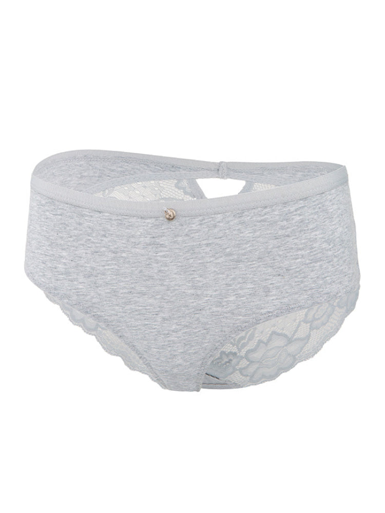 CALZÓN ALGODÓN CON ENCAJE PAQ X3 BLANCO CON FLORES ROSA-GRIS-ROSA