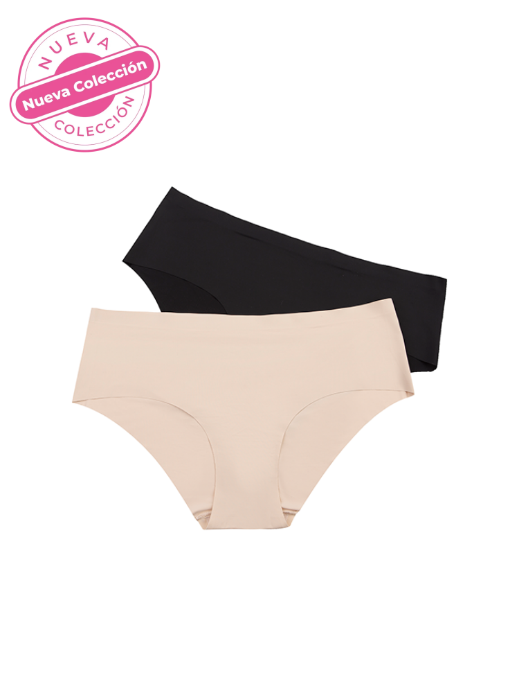 CALZÓN CORTE LÁSER CLASICO PAQ X2 BASICO NEGRO-BEIGE
