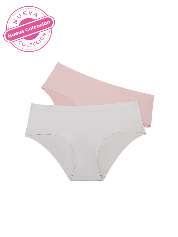 CALZÓN CORTE LÁSER CLASICO PAQ X2 BASICO ROSA-GRIS