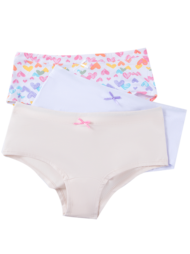 Calzón Algodón Juvenil Paq X3 Crema-Blanco-Blanco Corazones / S Calzón