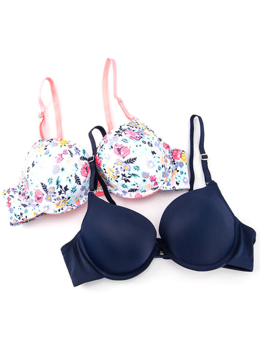 Brasier Nylon Juvenil Copa B Paq X2 Blanco Flores-Azul / 32B Brasier