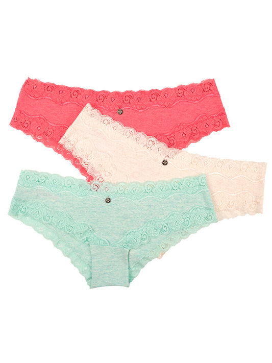 Calzón Algodón Con Encaje Paq X3 Rosado-Beige-Verde / M Calzón