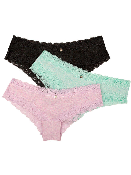 Calzón Algodón Con Encaje Paq X3 Lila-Gris-Beige / L Calzón