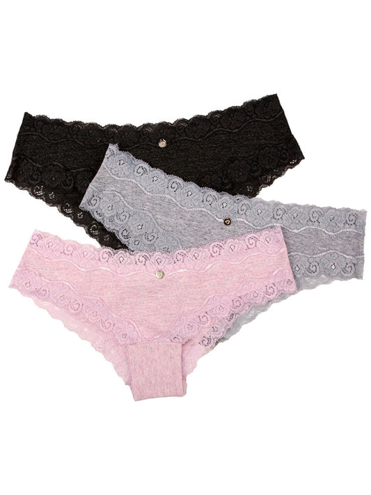 Calzón Algodón Con Encaje Paq X3 Lila-Gris-Gris Oscuro / M Calzón