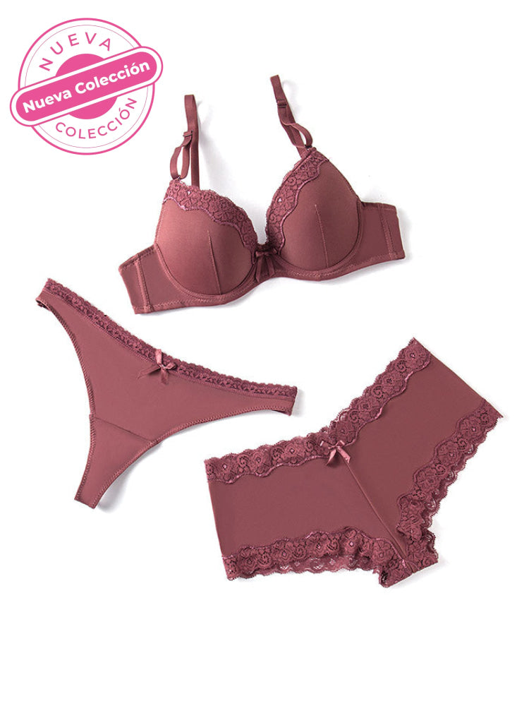 Conjunto Trio Bra - Boxer Brasilera Morado / 36/L Conjunto