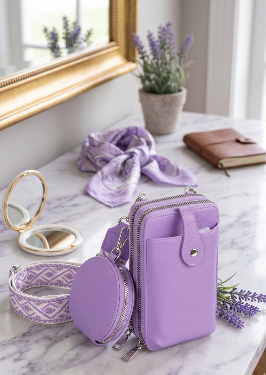 BOLSO CELULAR & BILLETERA MODA LILA BO592