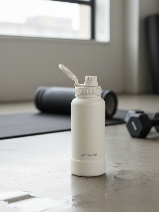 TERMO DE ACERO INOXIDABLE CON SOPORTE PARA CELULAR 2 EN 1 BLANCO 950ML