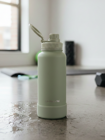 TERMO DE ACERO INOXIDABLE CON SOPORTEPARA CELULAR 2 EN 1 VERDE 950ML