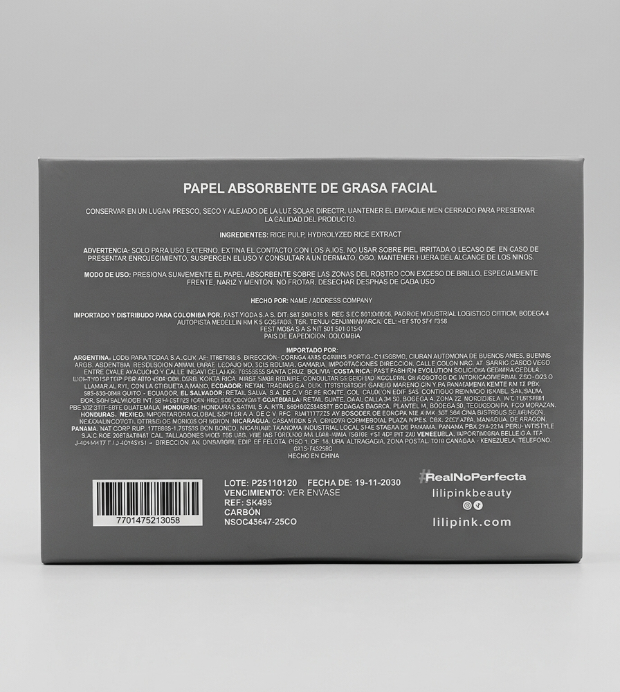 PAPEL ABSORBENTE DE GRASA FACIAL DE CARBÓN