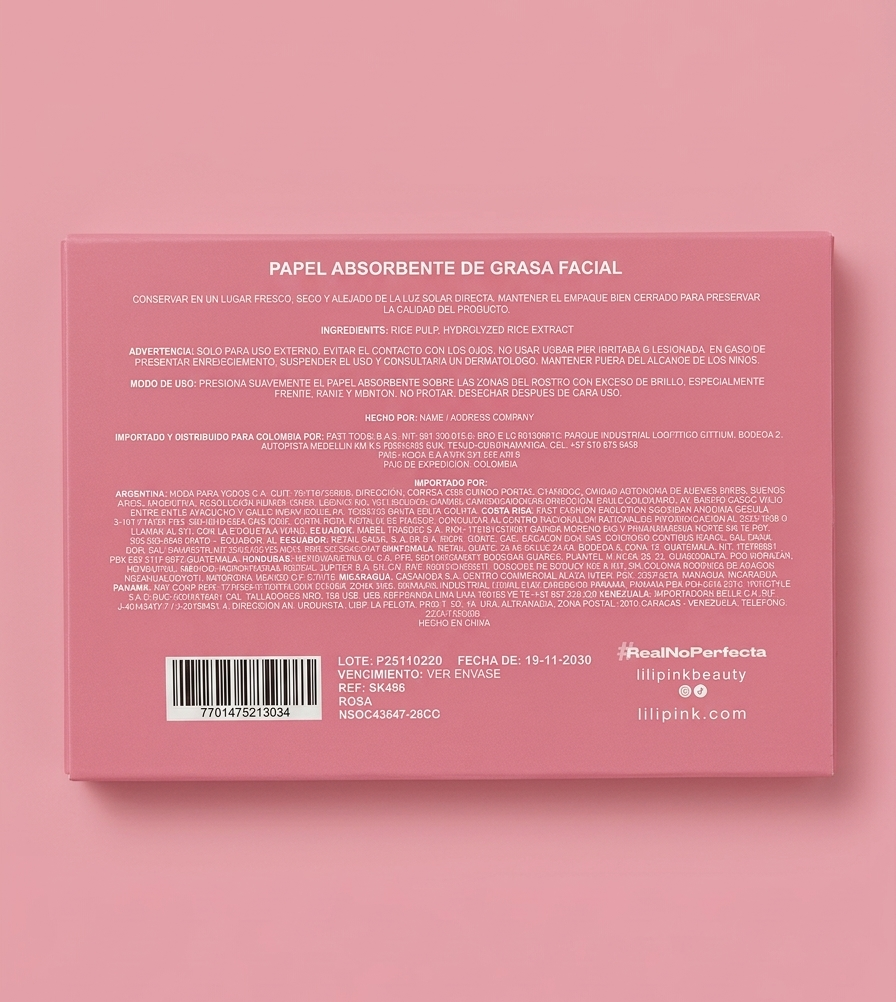 PAPEL ABSORBENTE DE GRASA FACIAL DE ROSA