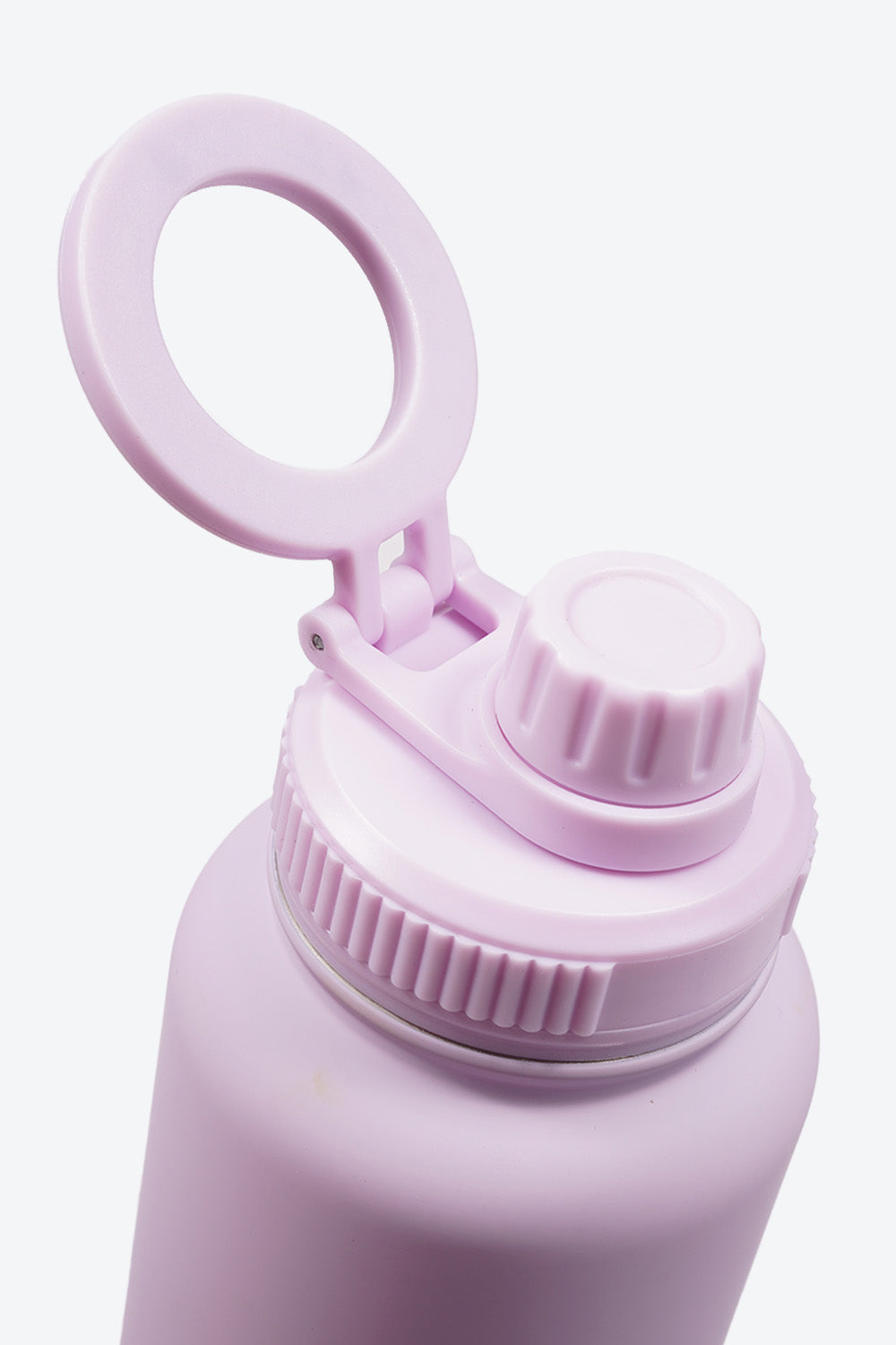 TERMO DE ACERO INOXIDABLE CON SOPORTE PARA CELULAR 2 EN 1 MORADO 950ML