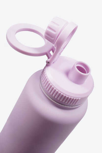 TERMO DE ACERO INOXIDABLE CON SOPORTE PARA CELULAR 2 EN 1 MORADO 950ML