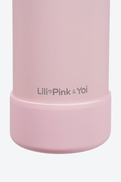 TERMO DE ACERO INOXIDABLE CON SOPORTE PARA CELULAR 2 EN 1 ROSA 950ML