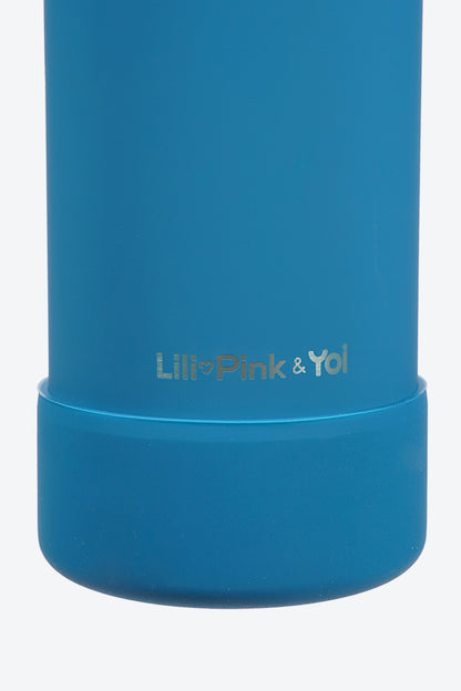 TERMO DE ACERO INOXIDABLE CON SOPORTE PARA CELULAR 2 EN 1 AZUL 950ML