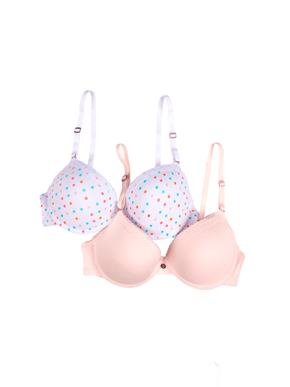 BRASIER DE ALGODÓN PAQ X2 ROSA-BLANCO PUNTOS
