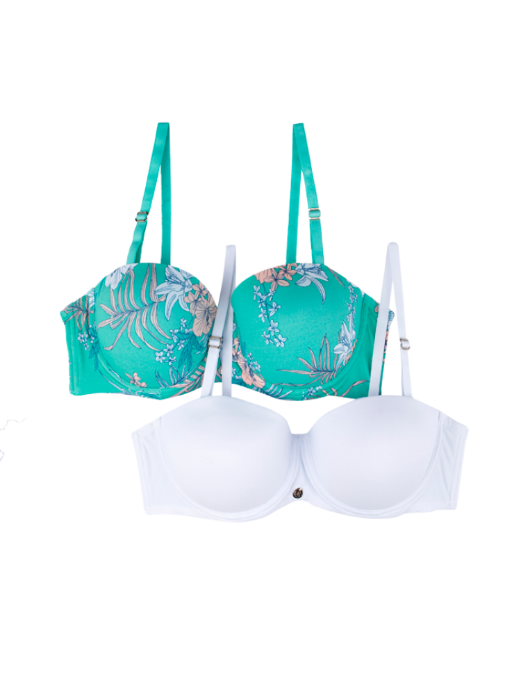 Brasier Nylon Dúo Verde/Flores-Blanco Brasier