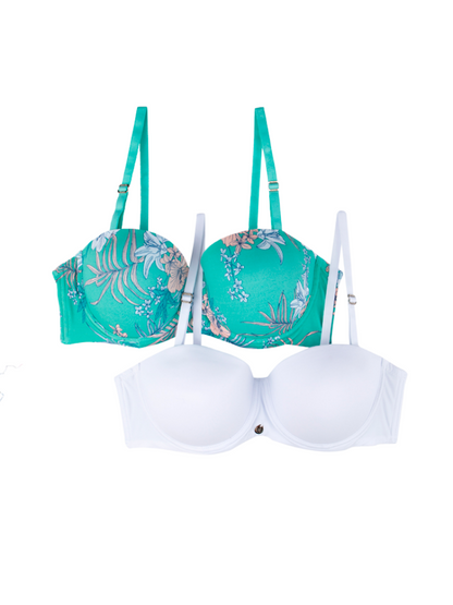 Brasier Nylon Dúo Verde/Flores-Blanco Brasier