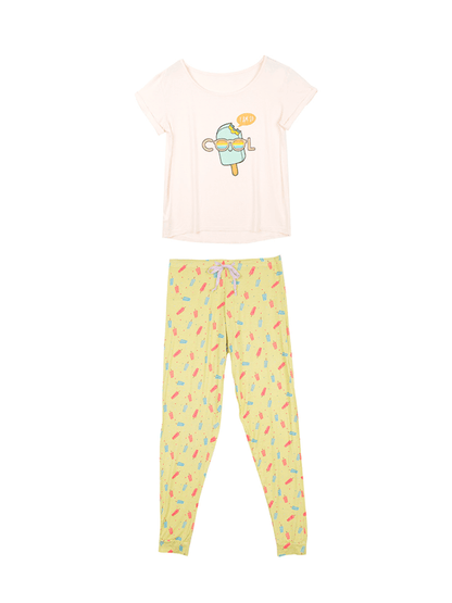 Pijama Con Pantalon Largo Verde-Beige Descanso
