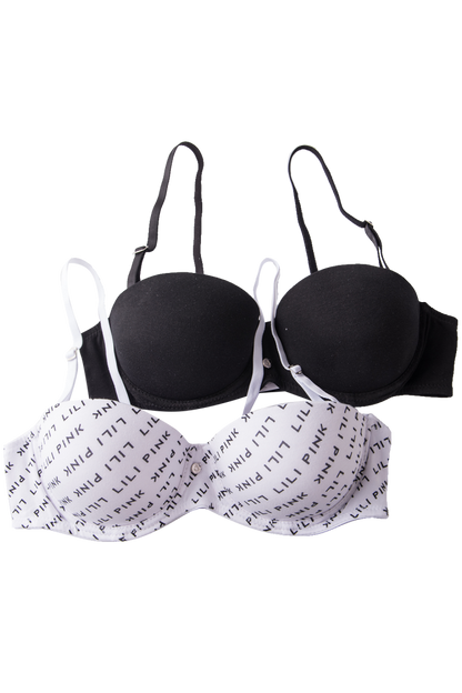 Brasier Algodón Jvnil Dúo Blanco Estampado-Negro Brasier