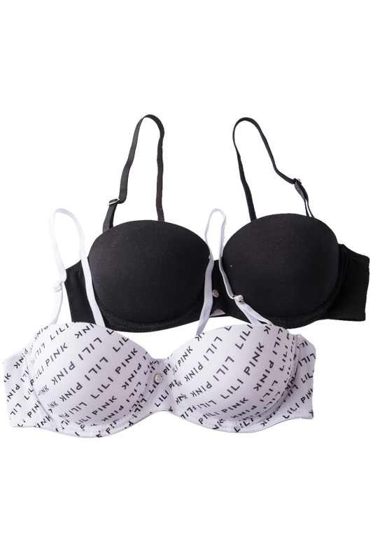 Brasier Algodón Jvnil Dúo Blanco Estampado-Negro Brasier