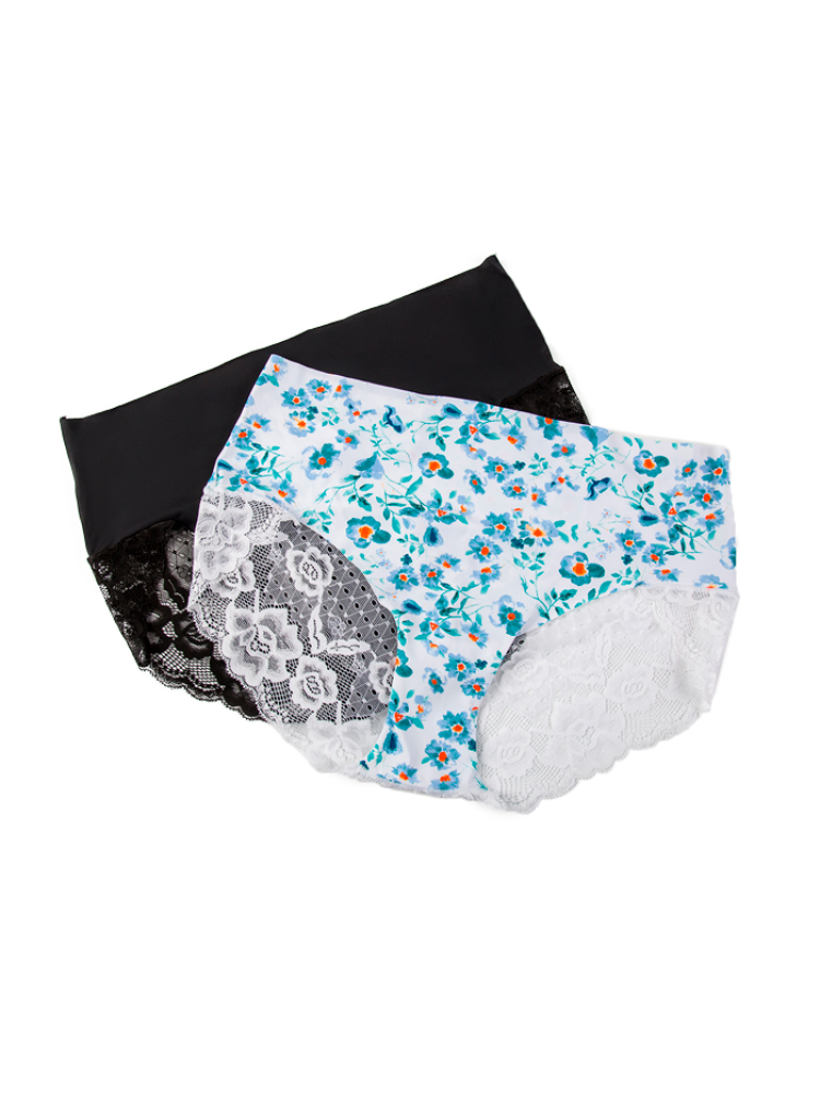 Calzón Corte Láser Paq X2 Negro-Blanco Flores Calzón