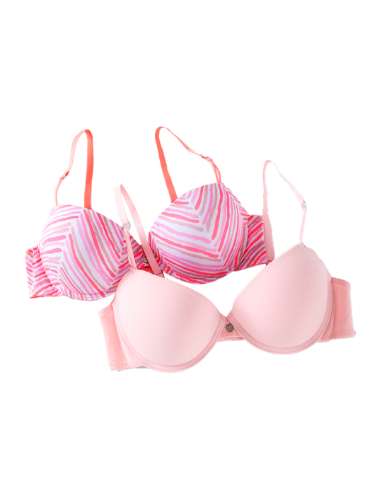 Brasier Algodón Copa B Paq X2 Rosa-Rayas / 34B Brasier