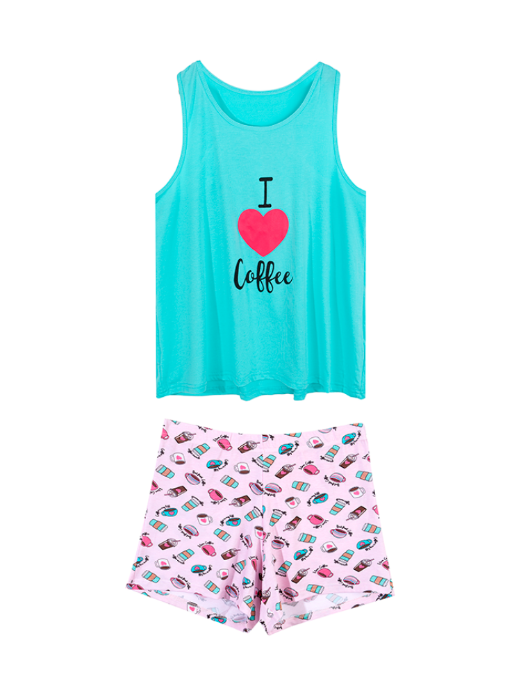 Pijama Con Pantalon Corto Rosado-Verde Descanso